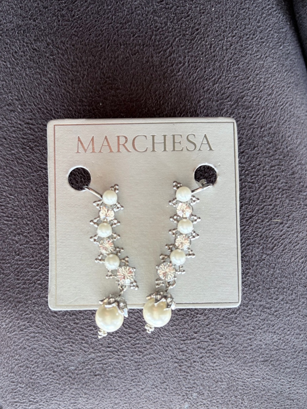 Marchesa Silver-Tone Pearl and Crystal Crawler Earrings